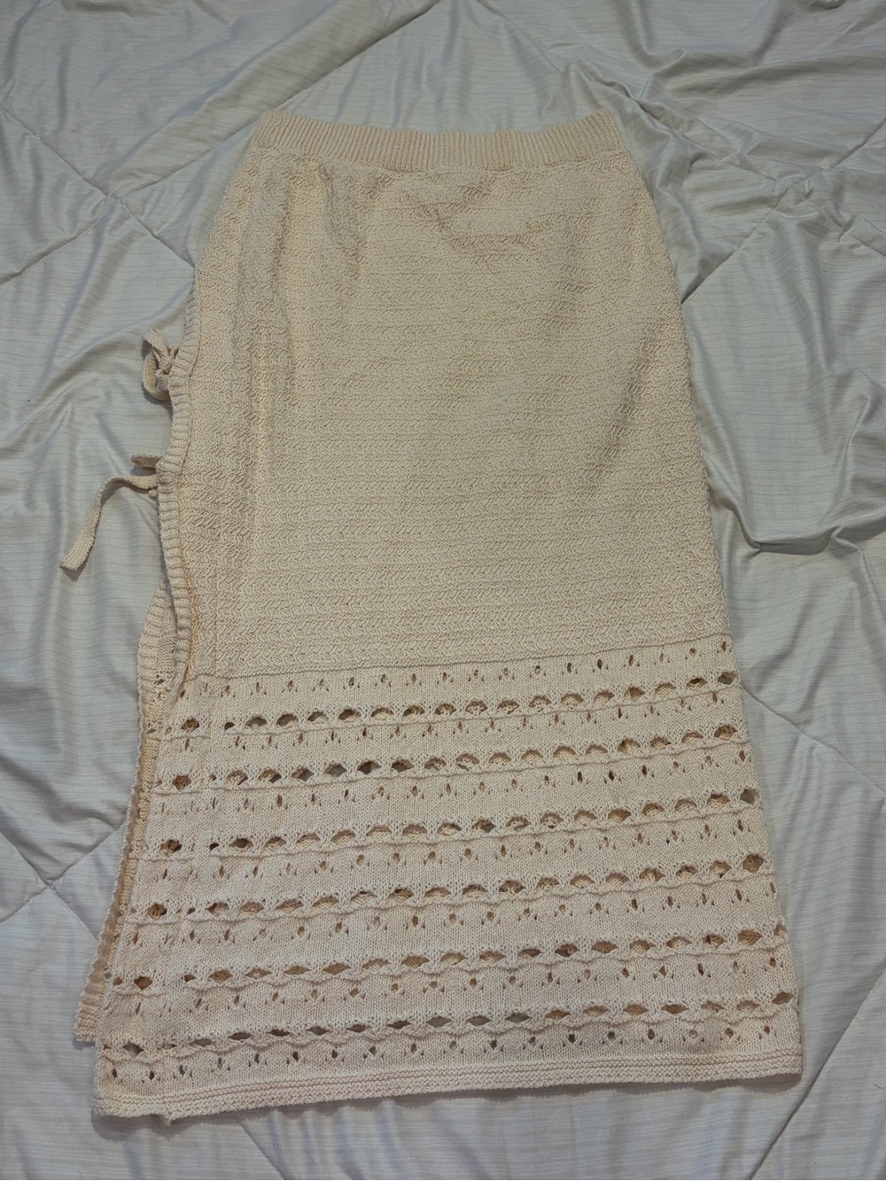 Anthropologie Cream Cotton Crochet Maxi Skirt with Side Ties NWT SZ L